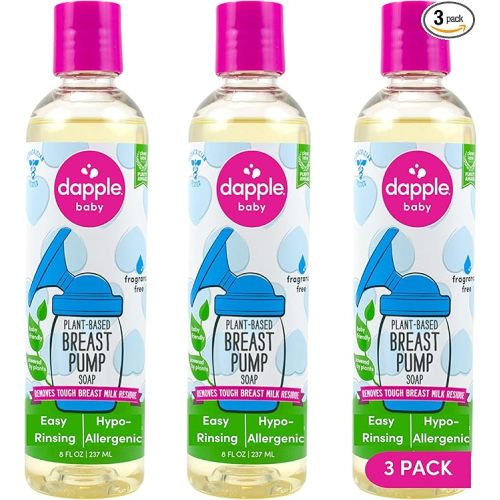 Dapple Breast Pump Soap, Fragrance Free, Plant Powered, Hypoallergenic, Easy Rinse Formula, Removes Milk Residue, 8 fl oz, 3 Count