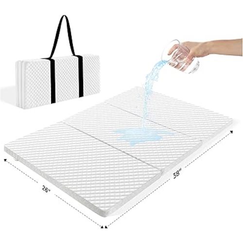 Stuffed®️ Pack and Play Mattress (38 x 26 inch), Tri-fold Travel Pack n Play Mattresses, Protable Waterproof Mattress for Pack n Play, Mini Crib Mattress Nap Mat Foldable with Travel Strap
