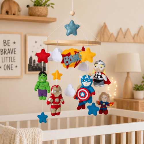 Superhero Baby Mobile, Felt Nursery Mobile, Comic Style Crib Mobile, Superhero Nursery Decor, Baby Boy Gift, Handmade Baby Mobile