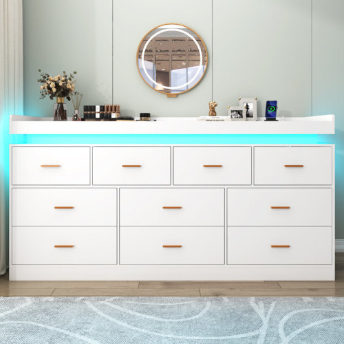 Wrought Studio™ 10 Drawer 70" W Dresser With LED Light, Sockets, USB Port, And Type-C Port & Reviews | Wayfair