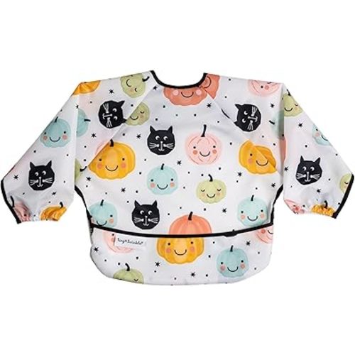 Tiny Twinkle Mess Proof Baby Bib, Cute Full Sleeve Bib Outfit, Waterproof Bibs for Toddlers, Machine Washable, Tug Proof, Baby Smock for Eating, Long Sleeved (Pumpkins, Small 6-24 Months)