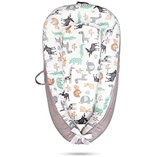 Baby Lounger & Baby Nest - Co Sleeping Newborn Lounger, Breathable Cotton & Ultra Soft - Adjustable for Crib & Bassinet Mattress, Portable Infant Snuggle Bed, Great as Newborn Shower Gift (Animals)