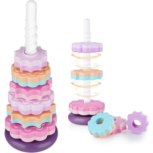 Spinning Wheels Stacking Toy for Kids, Multi-Color Spiral Tower Educational Toy, BPA-Free ABS Plastic Early Fun Playtime Learning, Engaging Brain Development & Tactile Exploration (Purple)