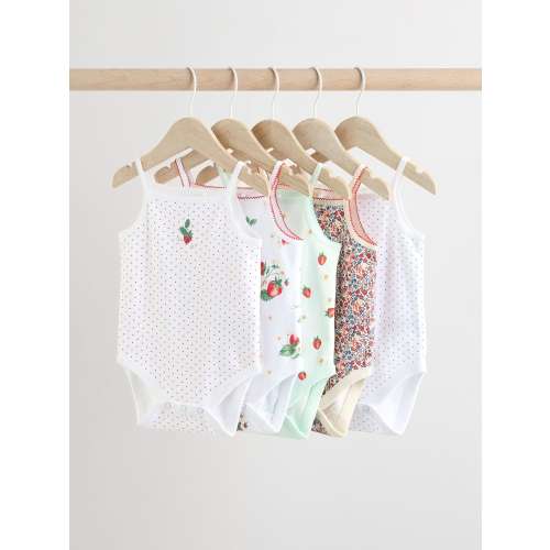 White Strawberry Baby Strappy Vest Bodysuits 5 Pack