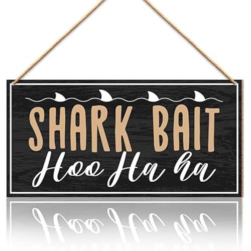 Funny Shark Room Wooden Signs Wall Decor, Shark Wood Hanging Sign Decorations for Home Bedroom Kids Room Nursery, Ocean Room Decor, Shark Gifts for Shark Lovers, Shark Bait Hoo Ha Ha
