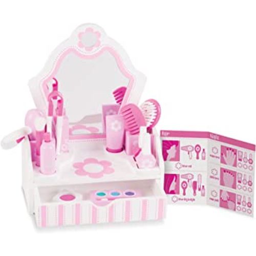 Melissa & Doug Wooden Beauty Salon Play Set With Accessories (18 pcs) - Pretend Hair Salon, Toddler Makeup Vanity, Fashion Role For Kids Ages 3+