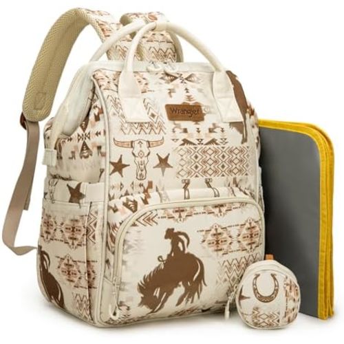 Wrangler Diaper Bag Backpacks Western Backpack Purses Multi-function Baby Bags for Mom with Waterproof Changing Pad & Pacifier Case