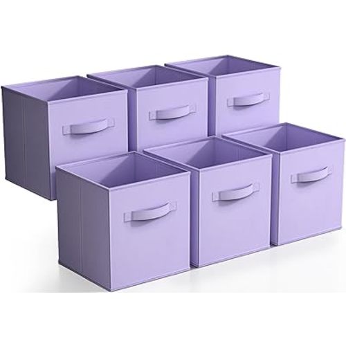 Sorbus Storage Cubes - 11 Inch Foldable Fabric Baskets for Organizing Pantry, Closet, Shelf, Toy Box, Cubby - 6 Collapsible Cloth Cube Storage Bins for Home, Nursery, Playroom, Bedroom (Pastel Purple)