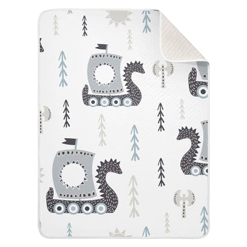 Qilmy Viking Ships Baby Blanket for Boys Girls Kids with Soft Cotton, Cute Cozy Warm Nursery Receiving Swaddle Blanket for Toddler Infant Crib, 30 x 40 Inch