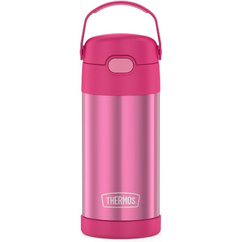 THERMOS FUNTAINER Water Bottle with Straw - 12 Ounce - Kids Stainless Steel Vacuum Insulated Water Bottle with Lid, Pink