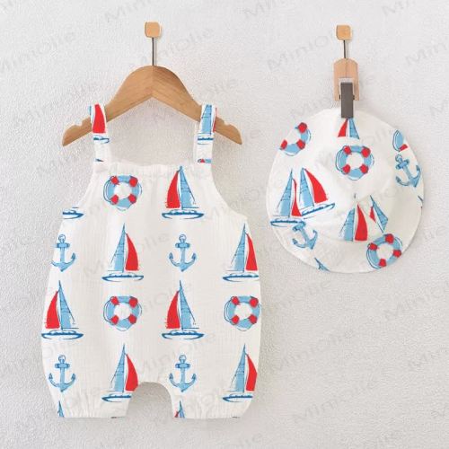 Baby Sailboat White Romper with Hat