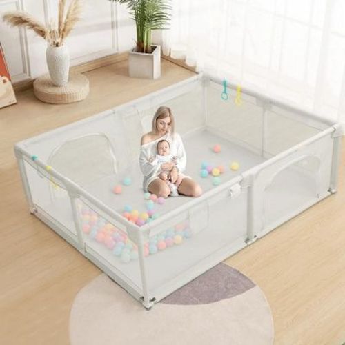 Gotgelif 79"x63" 4-panel Baby Playpen Spacious & Secure Foldable Playard White