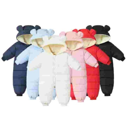 Esaierr Newborn Baby Jumpsuit Infant Boys Girls Snowsuit Fleece Lined Onesie Outfits Warm Hooded Romper for 3-24 Months