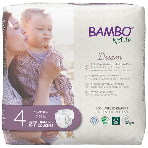 Bambo Nature Hypoallergenic Baby Diapers, Eco-Labelled Sustainable Diapers, Enhanced Leakage Protection, Totally Chlorine-free, Skin Friendly, and Super Absorbent - Size 4 (27 Count)