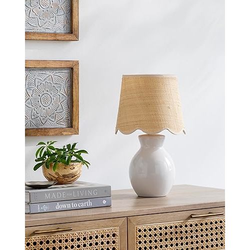 Mark&Day Table Lamps, Reann Cottage White Bedside Table Lamp for Nightstand Bedroom, Living Room or Office (15" H x 8" W x 8" D)