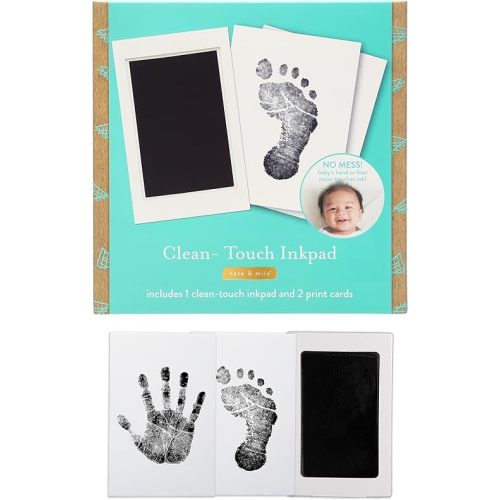 Kate & Milo Clean-Touch Ink Pad, Baby Handprint and Footprint Impression Kit, Babyprints Keepsake, Gift for New and Expecting Parents, Black Ink, No Touch Inkpad, 2 Impression Cards