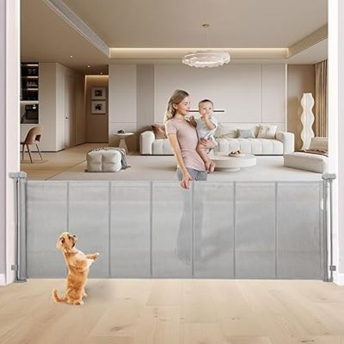 Innovative Retractable Baby Gates with Reinforced Strip,Mesh Baby Gate,One-Handed Operation,35" Tall x 120" Wide Baby Gates Extra Wide,Double Locking Desion for Doorways Hallways Indoor Outdoor