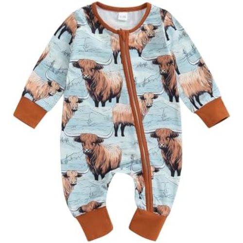 Western Baby Boy Clothes Fall Zipped Cowboy Romper Outfit Infant Cow Print One-piece Jumpsuit Overall Country Stuff