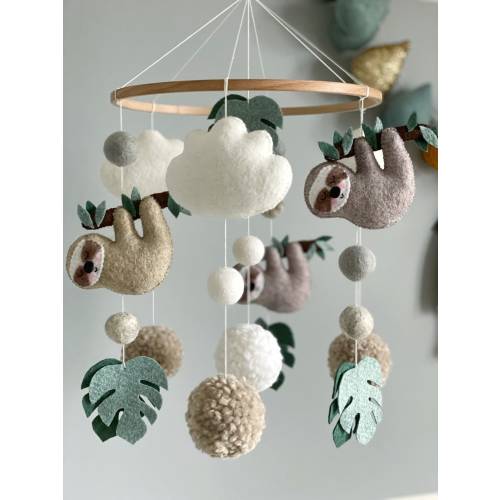 Baby mobile sloth, nursery crib mobile animals, nursery mobile woodland