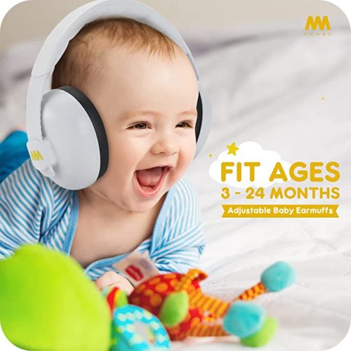 Baby Ear Protection Noise Cancelling Headphones for Babies and Toddlers - Mumba Baby Earmuffs - Ages 3-24+ Months - White