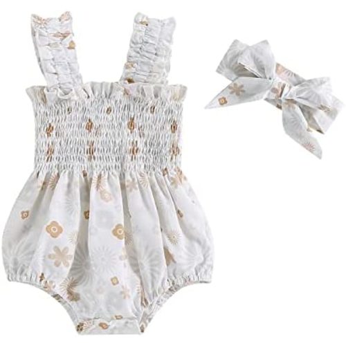 Newborn Baby Girl Bodysuit Sleeveless Halter Frill Romper One-piece Jumpsuit with Headband Summer Clothes Set