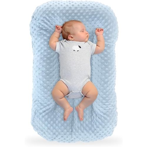 Baby Lounger Pillow for Newborn,Infant Lounger Cosleeping for Baby in Bed,Newborn Lounger Nest for Boys & Girls 0-12 Months(Blue Bean)