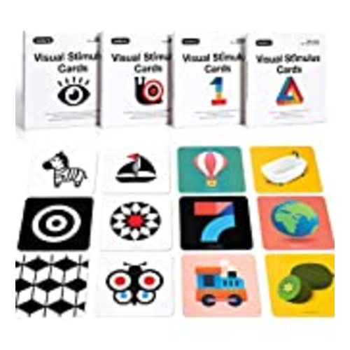 beiens High Contrast Baby Flashcard, 80 Pcs 160 Page Black White Colorful Visual Stimulation Learning Activity Card for Babies Ages 0-3-6-12-36 Months, 5.5'' x 5.5'' Newborn Infants Toys Gift - High Contrast Baby Cards