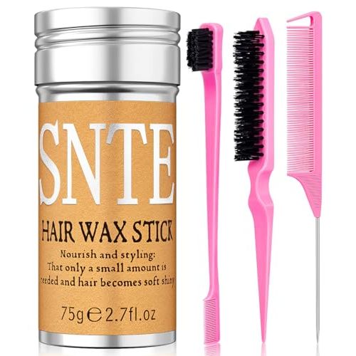 Hair Wax Stick Set 4Pcs - Slick Back Brush, Flyaway & Frizz Tamer, Rat Tail Combs for Parting