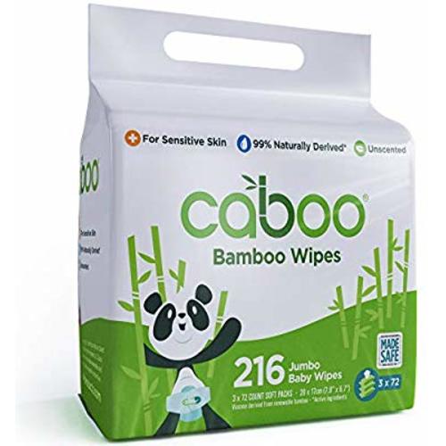 Caboo Tree-Free Bamboo Baby Wipes, Eco-Friendly Naturally Derived Baby Wipes for Sensitive Skin, 3 Resealable Peel Tab Travel Packs, 72 Wipes Per Pack, Total of 216 Wipes - 216 wipes