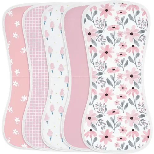 Yoofoss Baby Burp Cloths 5 Pack Burping Cloths for Babies Boys Girls Large 21''X10'' Extra Soft and Absorbent Flowers