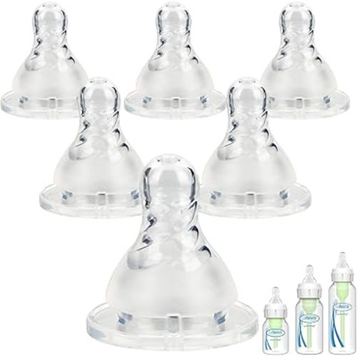 Silicone Nipple for Dr. Brown's Narrow Baby Bottle & Glass Bottles,Level 2, Medium Flow, 3m+, 6 Count