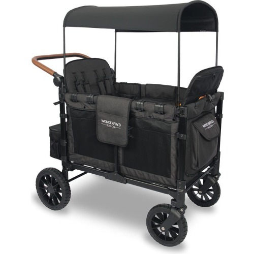 WonderFold W4 Luxe 4-Passenger Multifunctional Stroller Wagon, Volcanic Black