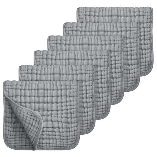 Sueriy 6 Pack Muslin Burp Cloths 100% Cotton Large 20''x10'' Extra Soft and Absorbent Baby Burping Cloth for Boys Girls,Gray,6 Pack