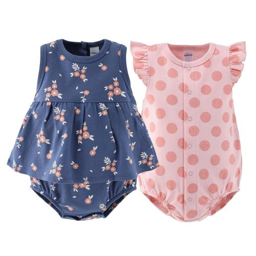 The Peanutshell Baby Girl Rompers 2 Pack - 100% Cotton Clothes and Dresses for Newborn, Infant and Baby Girls - Navy Floral