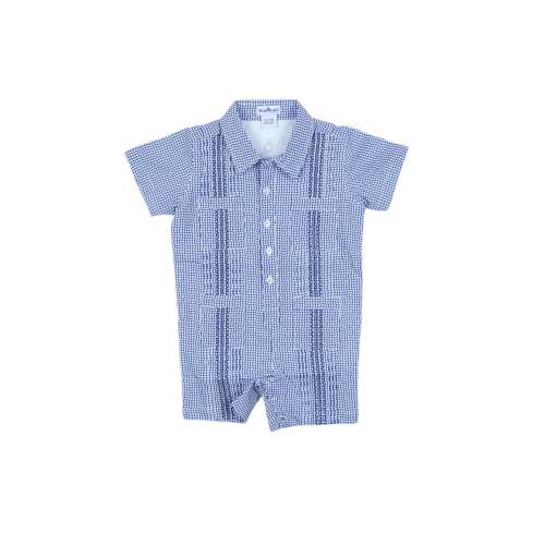 Guayabera - Gameday Navy Wave Check Short Sleeve Romper