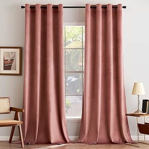 ANRODUO Dusty Rose Pink Velvet Curtains 84 Inches Long Blackout Thermal Insulated Soundproof Curtain Privacy Room Darkening Curtains Grommet Window Drapes for Bedroom Living Room Set of 2