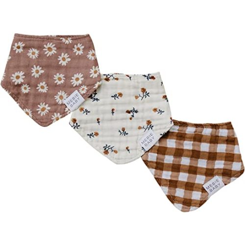 Mebie Baby Muslin Cotton Bib, 3 pack, Baby Bib Set for Burp, Spit Up, Drool, Bandana Bibs for Baby Boy or Baby Girl