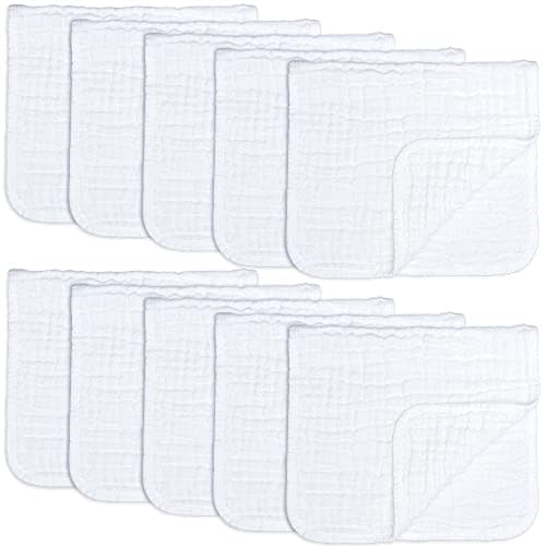 Comfy Cubs Muslin Burp Cloths Large 100% Cotton Hand Washcloths for Babies, Baby Essentials 6 Layers Extra Absorbent and Soft Boys & Girls Rags for Newborn Registry (White, 10-Pack, 20" X10")