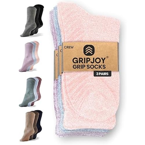 Gripjoy Non Slip Socks For Women - Gripper Socks For Women - Grippy Socks For Women - Crew, 3 Pairs
