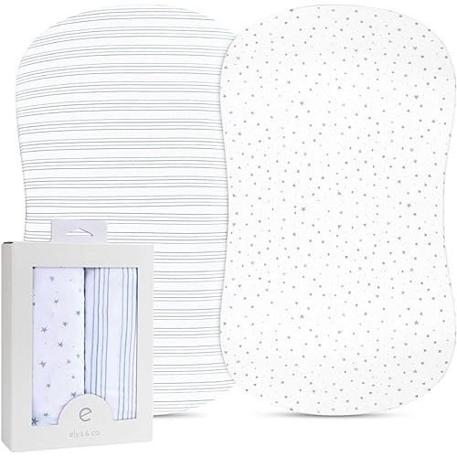 Bassinet Sheet Set 2 Pack - Baby Bassinet Sheets with 100% Jersey Cotton - Bassinet Sheets for Baby Boy(Blue Stars & Stripes)