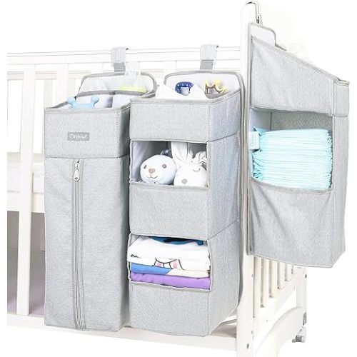 Orzbow 3-in-1 Hanging Diaper Organization Storage for Baby Essentials | Nursery Organizer and Baby Diaper Caddy | Hang on Crib, Changing Table or Wall, Light Gray