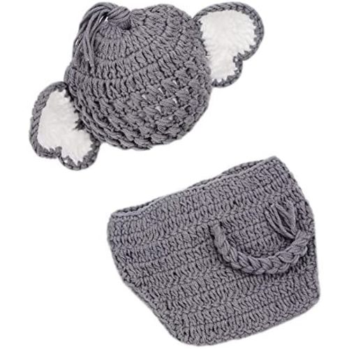 Zeroest Newborn Photography Prop Crochet Outfits Baby Photoshoot Elephant Outfit Knit Baby Photo Prop Costume Set