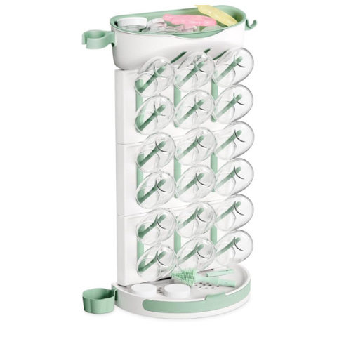 Momcozy DIY Larger Bottle Drying Rack for 18 Bottles, Space Saving Countertop Vertical Rack with Brushes Holder, Detachable Travel Bottle Rack for Baby Accessories & Pump Parts