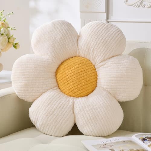 Vdoioe Daisy Pillow, Off White Flower Shaped Throw Pillow, 15.75" Plush Floor Pillow, Home Decorative Seating Cushion