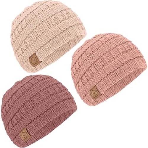 3-Pack Baby Beanies, Baby Hats - Newborn Hats, Baby Boy Hats, Baby Girl Hats, Newborn Beanie, Baby Winter Hat, Baby Hat, Baby Boy Beanie, Baby Girl Beanie, Infant Beanie,Toddler Beanie (Tea Rose, M)