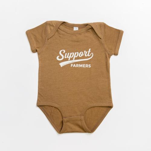 Support Farmers Banner Heather Brown Onesie - American Farm Company