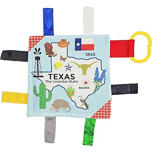 Baby Jack & Co 8x8” Learning Lovey Tag Toys for Babies - Baby Crinkle Toys - Crinkle Toys for Baby - Soft & Safe - Learn USA State Facts - Ideal Baby Toy BPA Free w/Stroller Clip (Texas)