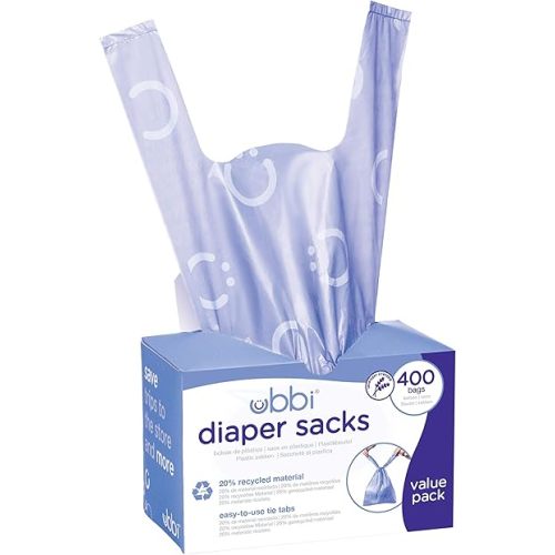 Ubbi Disposable Nappy Sacks, Lavender Scented, Easy-To-Tie Tabs, Baby Diaper Disposal or Pet Waste Bags, Value Pack, 400 Count