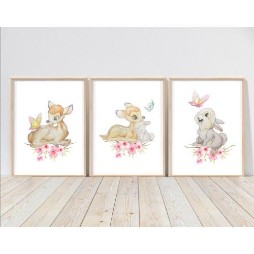 Disney Bambi and Thumper Print, A4 A5, Disney Nursery Print, Disney Wall Art, Nursery Decor, Pink Floral
