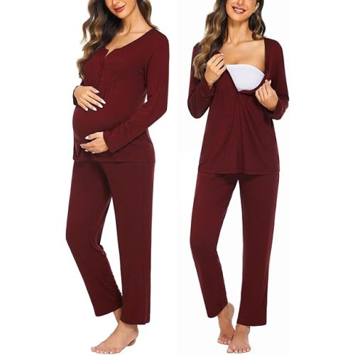 Ekouaer Maternity Nursing Pajama Sets Labor Delivery Pjs Long Sleeve Breastfeeding Pajamas Pregnancy Sleepwear Set